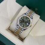 Rolex DateJust Replica Watch Moissanite Diamond Green Dial 31mm - Image 4