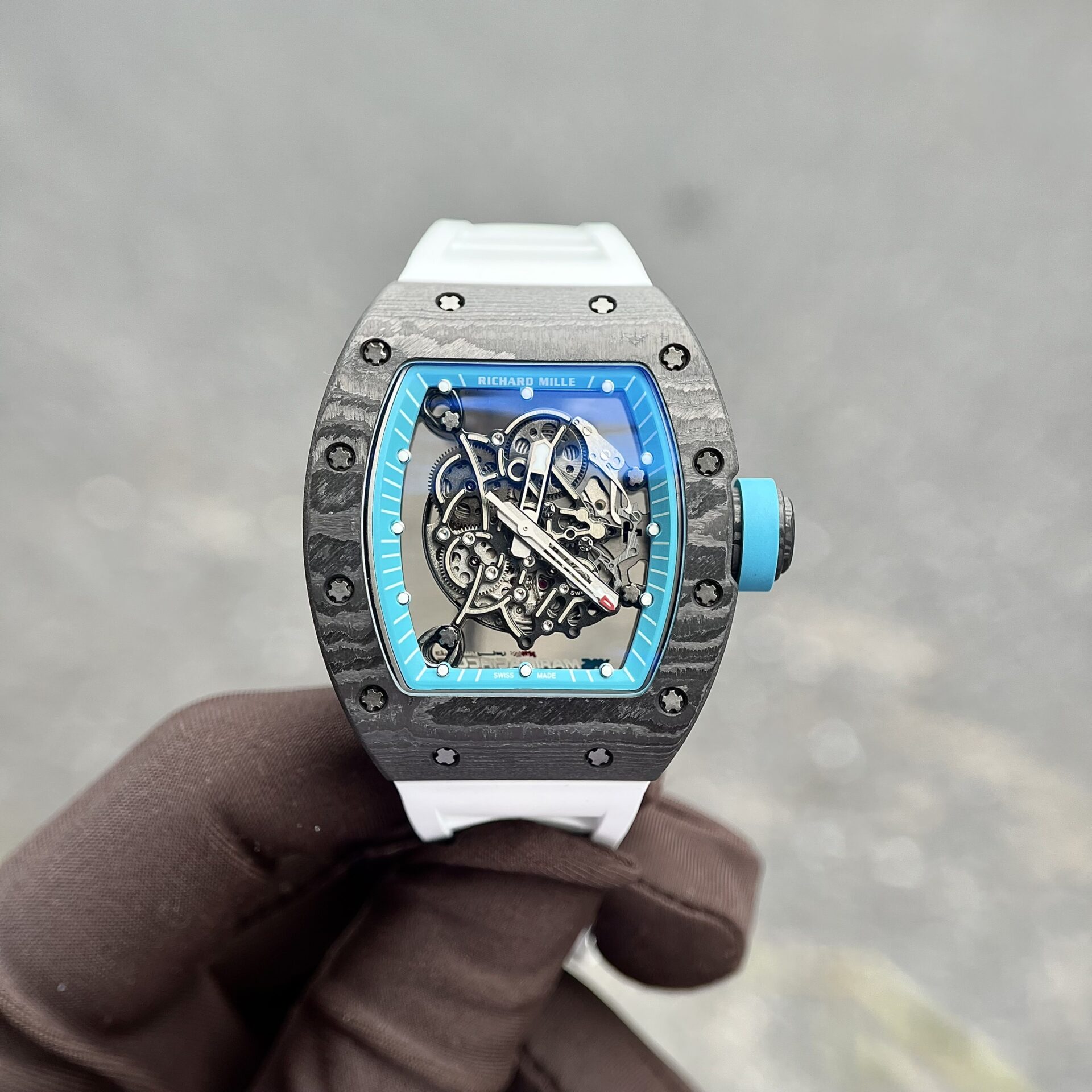 47BC7F4C-B55C-9045-EB37-F61E6069E3C6.jpg Richard Mille RM055 Full Carbon White Rubber Strap Replica 1:1 Watch 45mm - Image 1