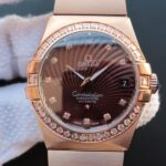Replica Omega V6 Constellation Diamonds Bezel Brown Textured Dial RG Case A2500