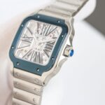 Fake Cartier Watch Santos large model mechanical movement with manual winding caliber Steel Blue Skeleton Dial WHSA0026 TWF(1:1 replica) - Image 6