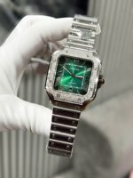 Cartier Santos Replica Watch Custom Moissanite Diamonds Dial Green BV Factory 39.8mm - Image 5