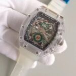 Replica Richard Mille RM011 Transparent Case Black/Green Bezel Skeleton Dial White Rubber Strap A7750 - Image 2