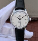 Replica Omega V6 De Ville 41mm SS White Dial Black Leather Strap A8500
