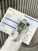 Cartier Santos Replica Watch Custom Moissanite Diamonds Dial Green BV Factory 39.8mm