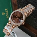 Rolex DateJust Women Dial Chocolate Copies Watches Custom Moissanite Diamonds + 18K Gold Wrapped 31mm - Image 3
