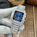Cartier Replica Watch Santos Full Diamond Moissanite Blue Dial 39.8mm - Image 3
