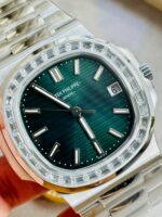 Replica PATEK PHILIPPE Nautilus 5711/1A PPF 1:1 Best Edition Green Textured Dial T Diamonds Bezel on SS Bracelet 324CS V4 - Image 4