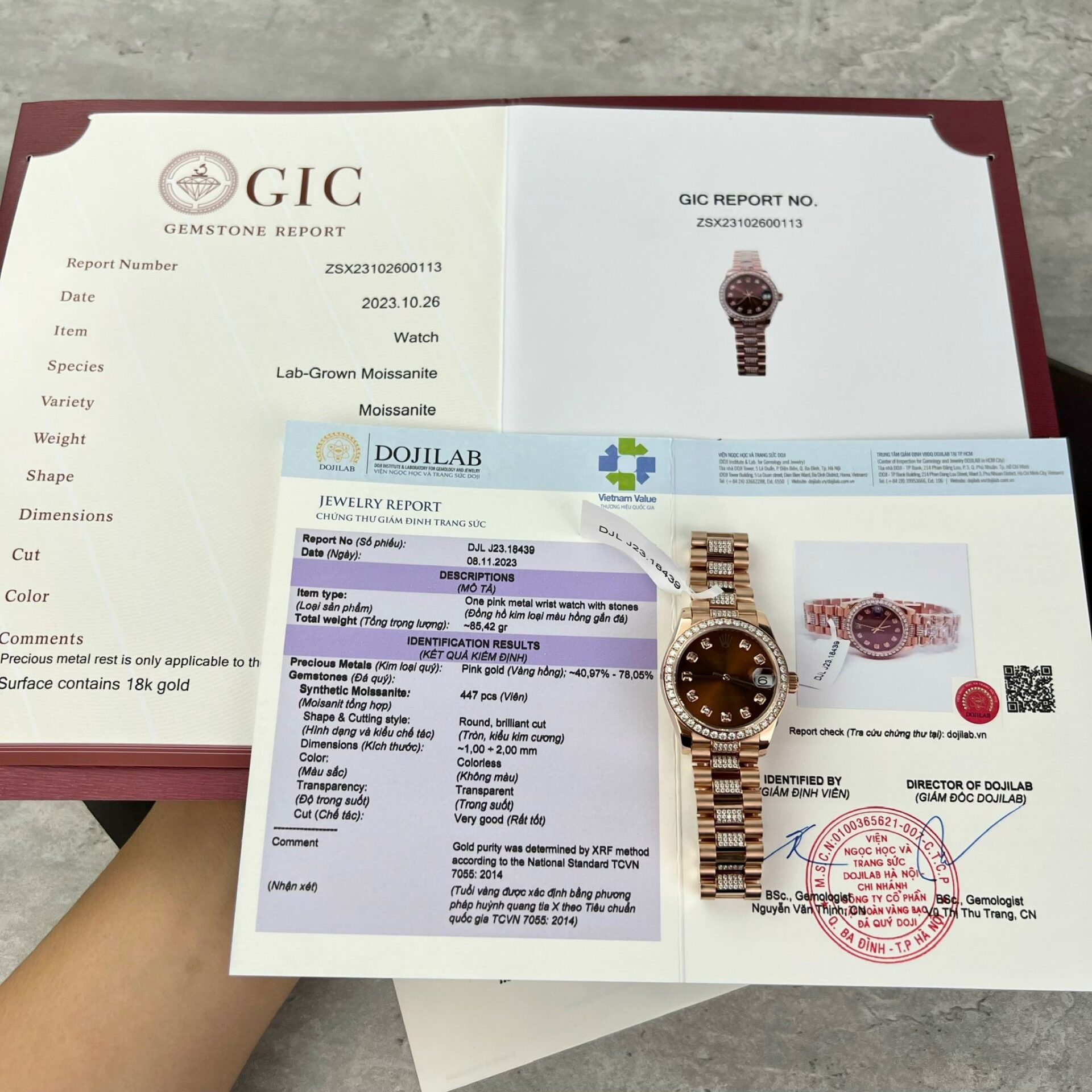 4F9D6AD2-4FA2-FD27-29CD-9EDF119B407E.jpg Rolex DateJust Gold Wrapped Moissanite Replica Watch With Chocolate Dial 31mm - Image 1