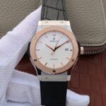 Replica Hublot Classic Fusion 42mm RG JJF White Dial Black Gummy Strap A2892