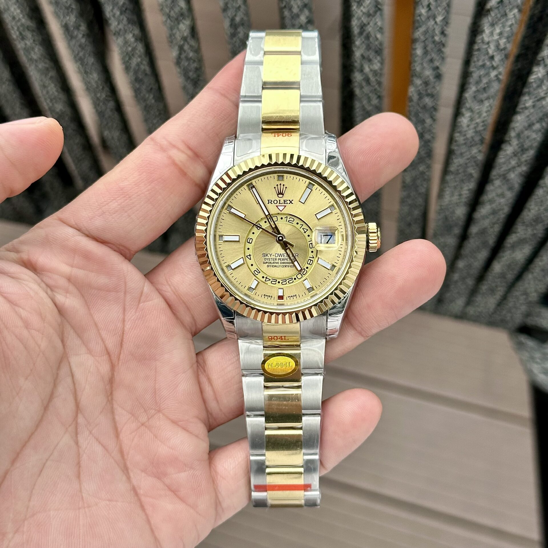 50B9E921-BF6E-591C-2810-C65D095D1E54.jpg Rolex Sky-Dweller Replica Watch Demi Gold N Factory 41mm - Image 1