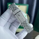 Rolex DateJust Replica Watch Full Moissanite Diamonds Hong Kong Dial Blue 41mm - Image 9