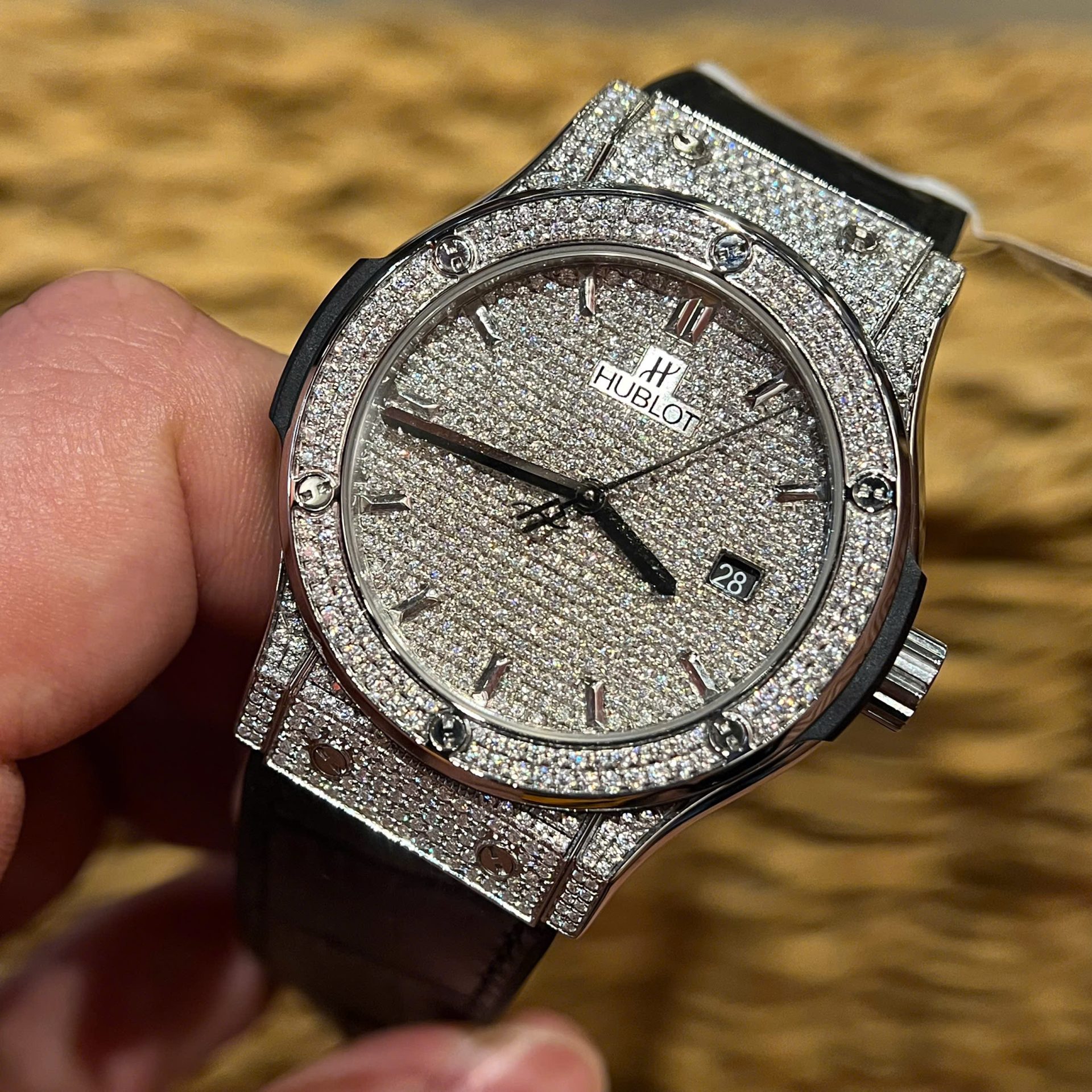 5224A103-1AA7-7CCD-962A-580745C4A93E.jpg Hublot Classic Fusion Titanium Diamonds Pav?? Customs Full Moissanite Imitation Luxury Watches 42mm - Image 1