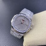 Fake diamond watch Patek Philippe Replica Nautilus Date Sweep Seconds White Gold/Diamonds Dial & Bezel 5719/10G-010 TWF(1:1 replica) - Image 4