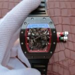 Replica Richard Mille RM055 Black Ceramic Red Inner Bezel Skeleton Dial Black Rubber Strap MIYOTA8215