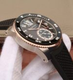Replica Cartier JJF Calibre De Cartier Diver SS Black Dial RG Bezel Black Rubber Strap A23J - Image 5