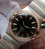 Replica Omega V6 Constellation 35mm Diamonds Bezel Black Dial SS Bracelet A2500 - Image 2