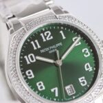 Fake Diamond Watch For Women Patek Philippe Replica Twenty~4 Ladies Stainless Steel Olive Green Dial 7300/1200A-011(1:1 replica) - Image 6