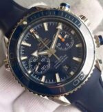 Replica Omega Seamaster Professional Chronograph Blue Bezel Blue Dial Rubber Strap A9900 - Image 2