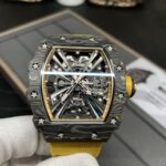 Swiss Replica Richard Mille RM 12-01 Tourbillon Watch ?C Bold Yellow Fabric Strap, Carbon Fiber Barrel Case, Skeleton Dial - Image 7