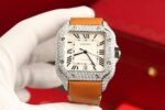 Cartier Santos White Dial Copies Watches Custom Diamonds Moissanite BVF 39.8mm - Image 2