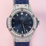 Hublot Replica 11 Watch Classic Fusion Women s Full Diamond Moissanite Blue 33mm - Image 2