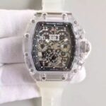 Replica Richard Mille RM011 Transparent Case White Bezel Skeleton Dial White Rubber Strap A7750