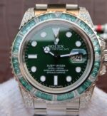 Replica Rolex Submariner 116610 LV Full Paved Diamonds Bezel Noob A2836 - Image 3