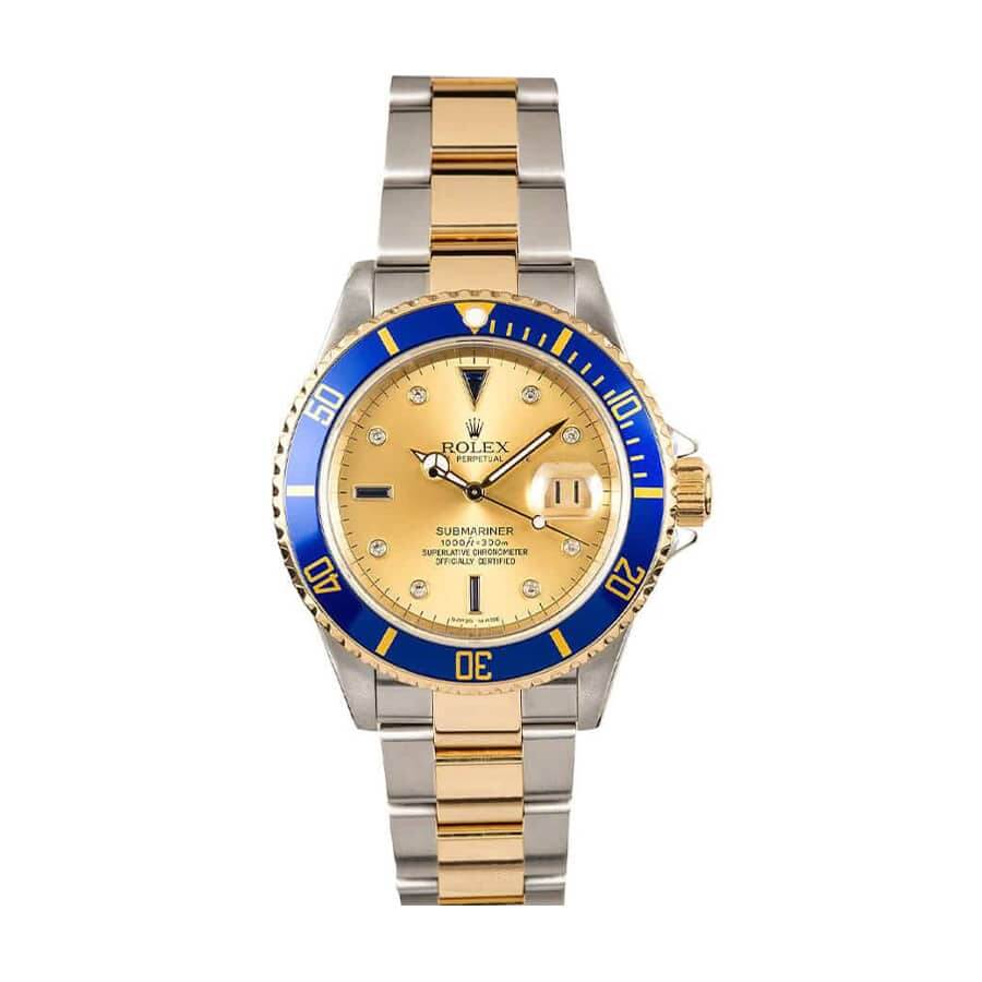 6034FF92-E9E7-8A23-3AE1-389A5AADE10F.jpg Rolex Submariner Serti Two Tone Stainless Steel Gold Diamond 16613 Replica - Image 1