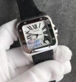 Replica Cartier Santos 100 33mm SS White Dial Black Leather Strap SEIKO NH05A - Image 2