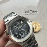 Replica PATEK PHILIPPE PPF Nautilus Chronograph Travel 5990 SS Grey Dial Stick on SS Bracelet A28-520