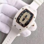Replica Richard Mille RM007-01 Lady SS Diamonds Black Dial RG White Rubber Strap 6T51