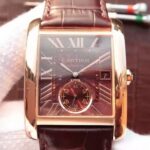 Replica Cartier Tank MC RG Brown Dial RG Mark Brown Leather Strap