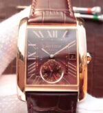 Replica Cartier Tank MC RG Brown Dial RG Mark Brown Leather Strap