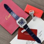 Cartier Santos Best Copies Watch Dial Blue Custom Diamonds Moissanite Hong Kong 39.8mm - Image 2