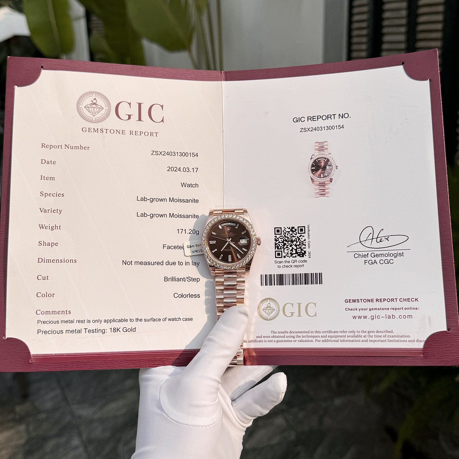 6733B839-32EA-C28B-6E07-582162D80ECC.jpg Rolex Replica Watch Day-Date Custom Gold Wrapped Moissanite Diamonds Dial Chocolate GM Factory 40mm - Image 1