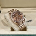 Rolex Fake Watch Day-Date Dial Chocolate Moissanite Diamonds Custom 40mm - Image 5