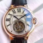 Replica Cartier Ballon de Cartier 46MM Tourbillon RG White Dial Leather Strap Flying Tour