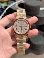 Rolex Replica Watch Day-Date Moissanite Ruby Baguette Red 18K Gold Wrapped 40mm - Image 2