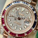 Rolex Replica 11 Watch GMT Master II Gold Wrapped Moissanite Diamond Sapphire 40mm - Image 4