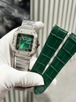 Cartier Santos Replica Watch Custom Moissanite Diamonds Dial Green BV Factory 39.8mm - Image 2