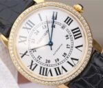 Replica Cartier Ronde De Cartier YG White Dial Diamonds Bezel Croco Strap A2892 - Image 3