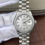 Replica Rolex DateJust 28mm Diamonds Bezel White Dial Diamonds Markers SS Bracelet A2236