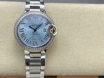 Ballon Bleu de Fake Cartier Watch Steel Diamond Bezel 33mm Blue Silver Dial W4BB0028(1:1 replica) - Image 8