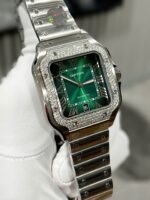 Cartier Santos Replica Watch Custom Moissanite Diamonds Dial Green BV Factory 39.8mm - Image 8