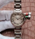 Replica Cartier V6F Ballon Bleu 33mm White Dial SS Bracelet Ronda Quartz