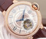 Replica Cartier Ballon Bleu de Cartier Tourbillon RG Full Paved Diamonds Leather Strap - Image 3