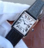 Replica Cartier Tank Solo SS White Dial Black Leather Strap Ronda Quartz - Image 6