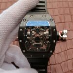 Replica Richard Mille RM 052 Skull Watch Black Ceramic Skeleton Dial Black Rubber Strap 6T51