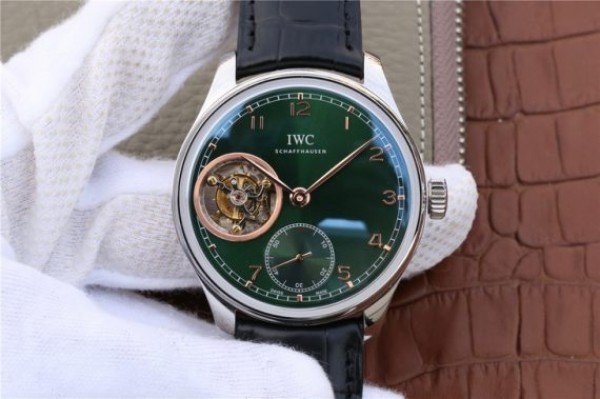 71D54FE9-59B1-5FDB-AC25-A699F5D83506.jpg Replica IWC Portuguese Tourbillon IW5463 SS YLF Green Dial RG Markers Black Leather Strap A98900 - Image 1