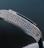 Replica Cartier V6 Santos 100 41mm White Dial Diamond Bezel Black Leather Strap A2824 - Image 4